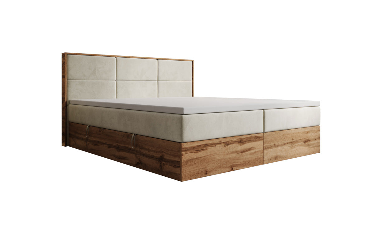 Boxspringbett Timber Panel mit Stauraum in Samt