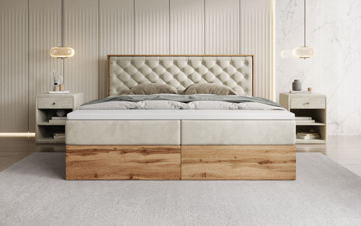 Lit boxspring Timber Chester avec espace de rangement en Velours