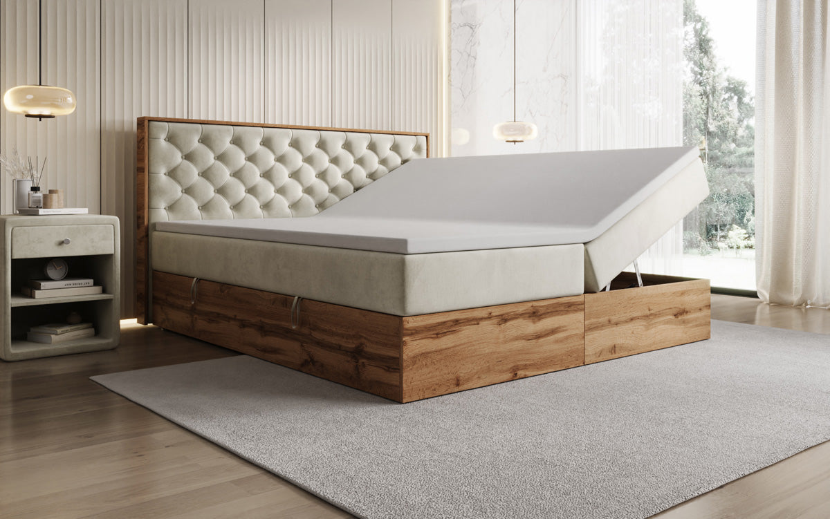 Lit boxspring Timber Chester avec espace de rangement en Velours