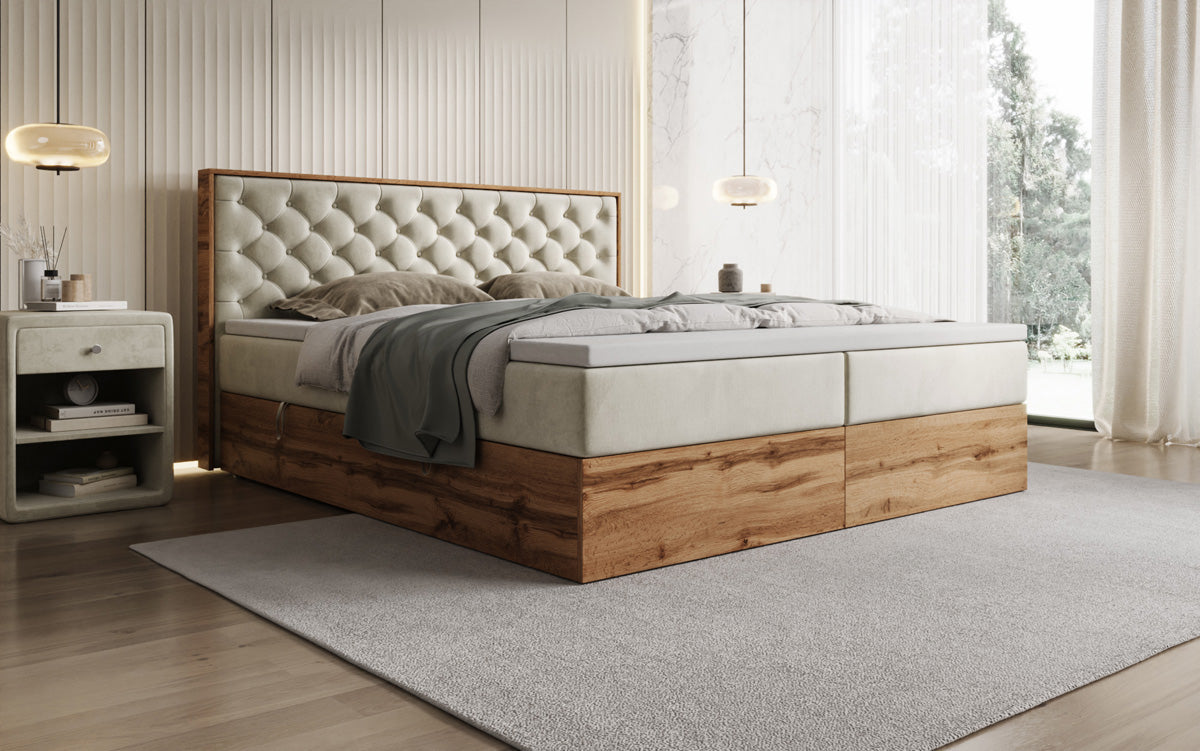 Lit boxspring Timber Chester avec espace de rangement en Velours