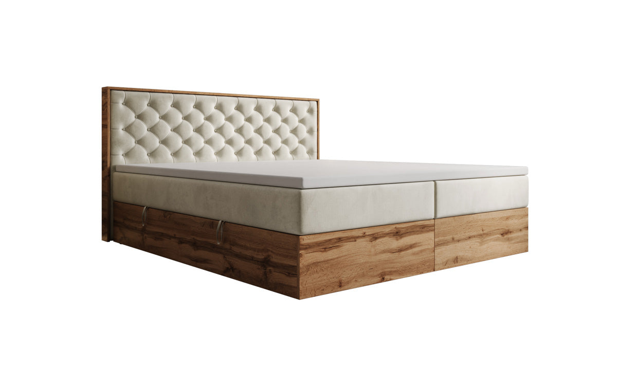 Lit boxspring Timber Chester avec espace de rangement en Velours