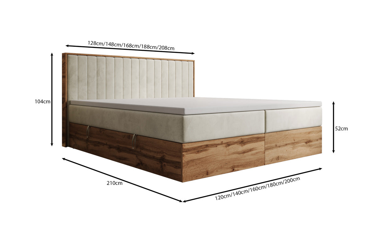 Lit boxspring Timber Line avec espace de rangement en Velours