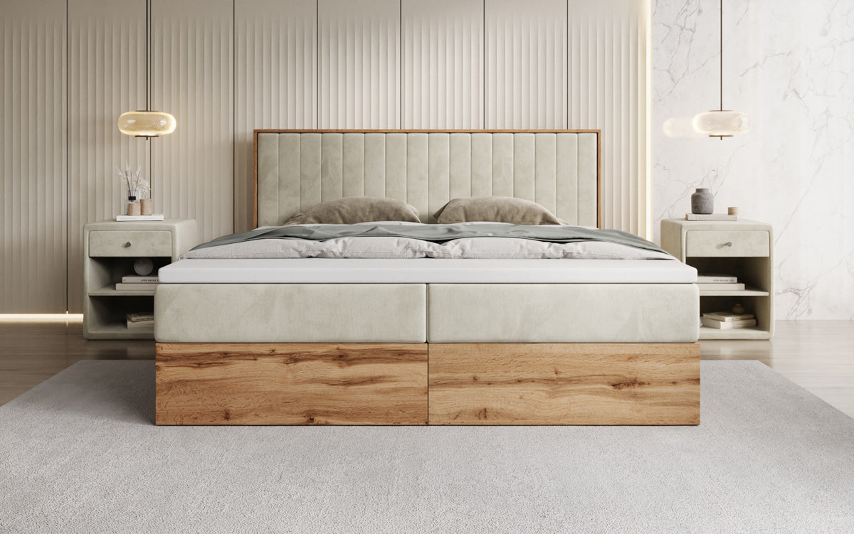 Lit boxspring Timber Line avec espace de rangement en Velours