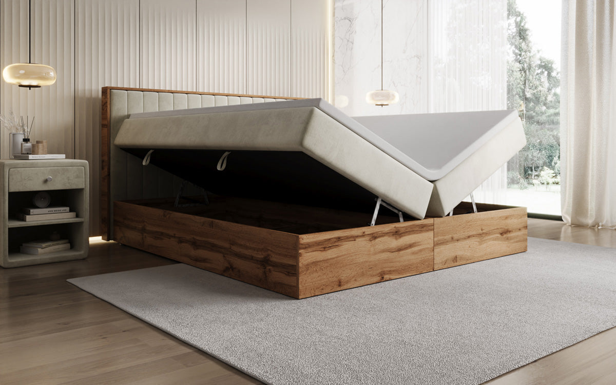 Lit boxspring Timber Line avec espace de rangement en Velours