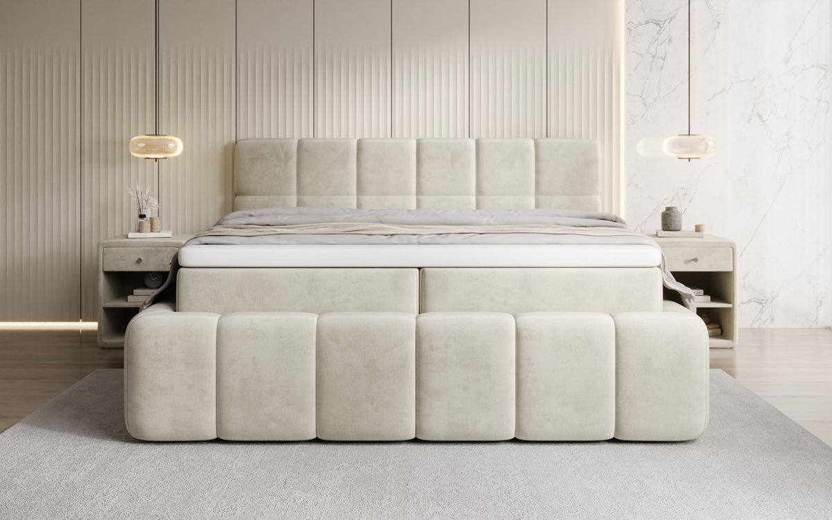 Bombo box spring bed with storage in velvet