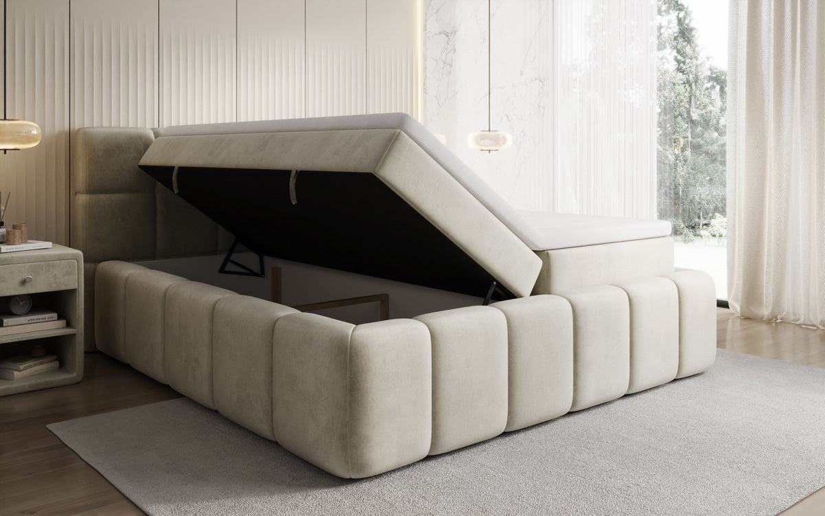 Bombo box spring bed with storage in velvet