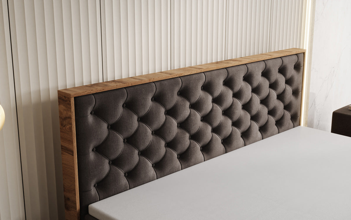 Lit boxspring Timber Chester avec espace de rangement en Velours