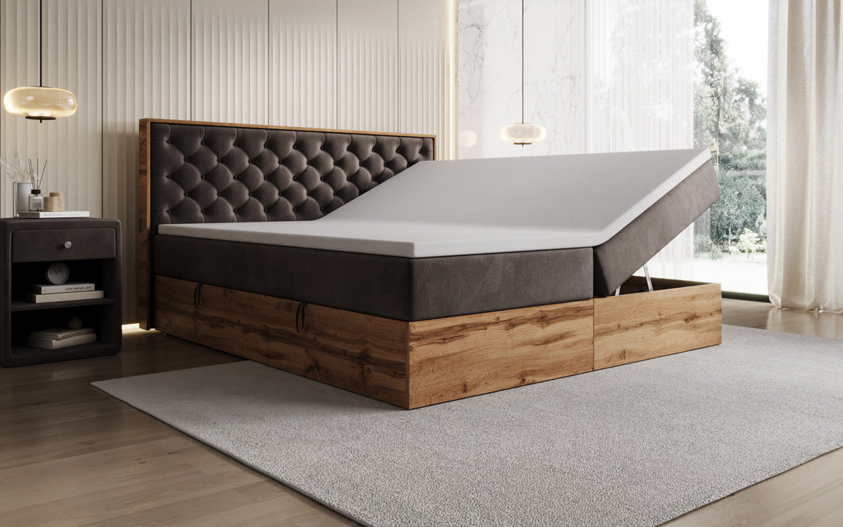 Lit boxspring Timber Chester avec espace de rangement en Velours