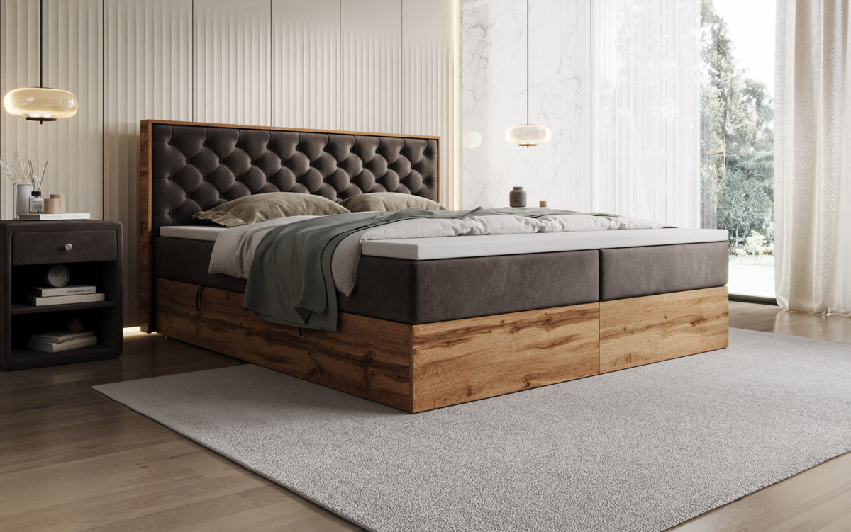Lit boxspring Timber Chester avec espace de rangement en Velours