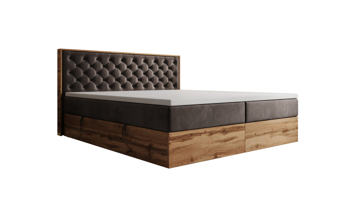 Lit boxspring Timber Chester avec espace de rangement en Velours