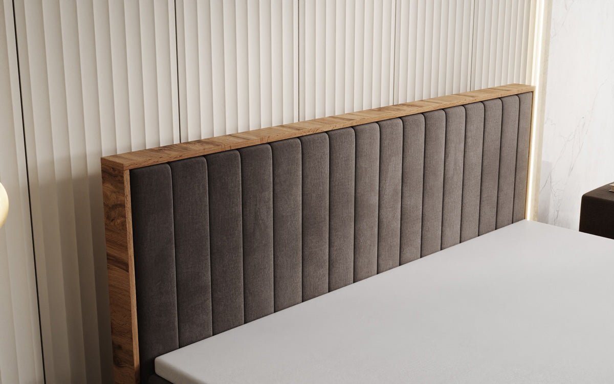 Lit boxspring Timber Line avec espace de rangement en Velours