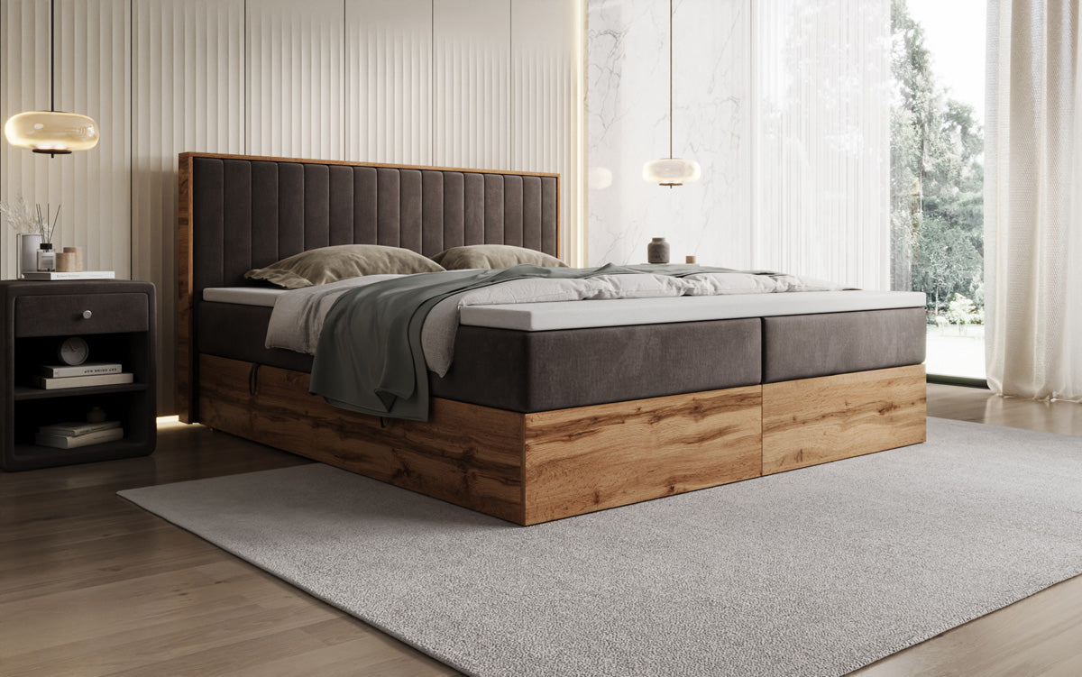 Lit boxspring Timber Line avec espace de rangement en Velours