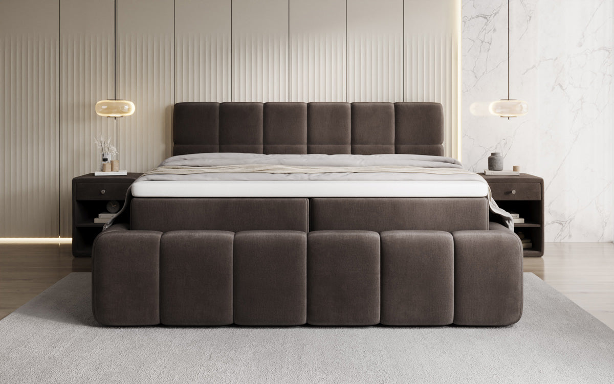 Bombo box spring bed with storage in velvet