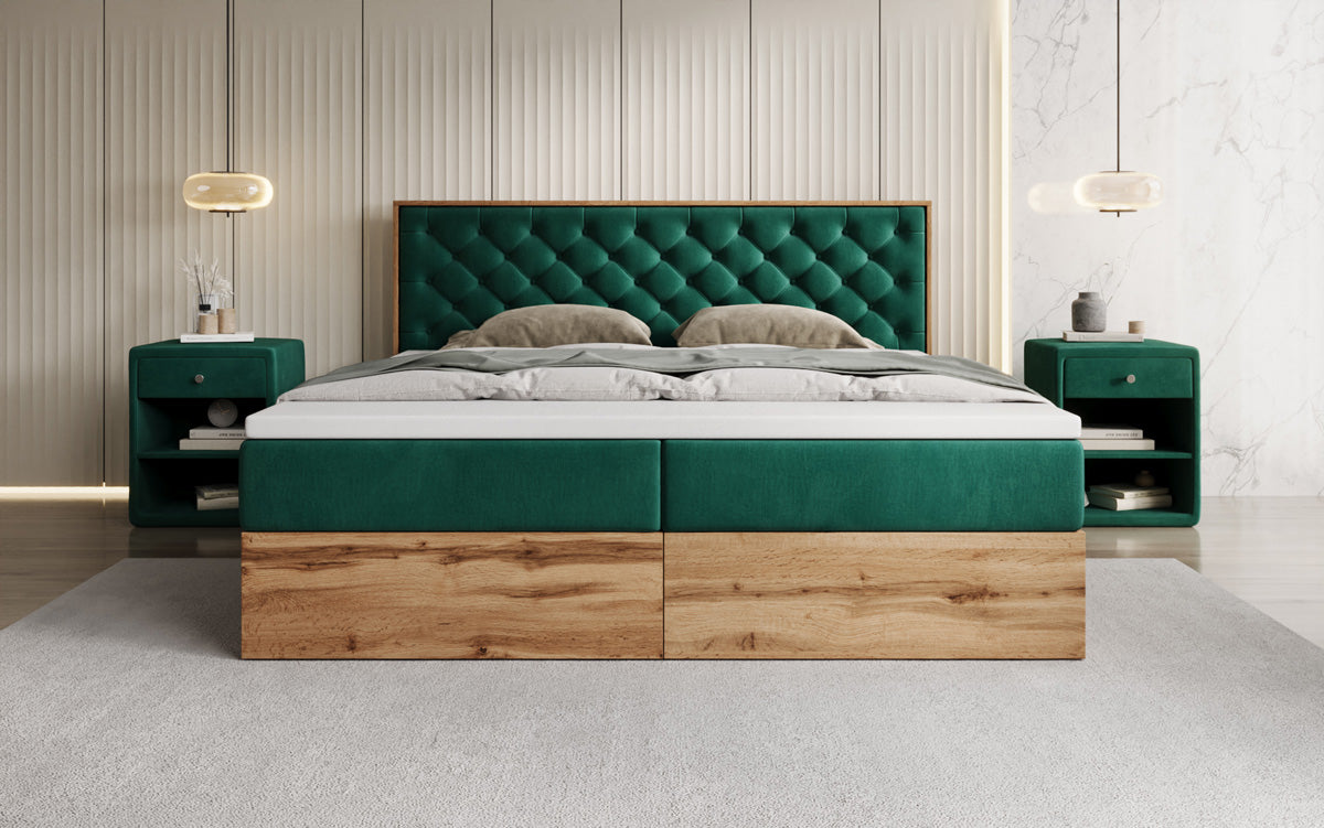 Lit boxspring Timber Chester avec espace de rangement en Velours