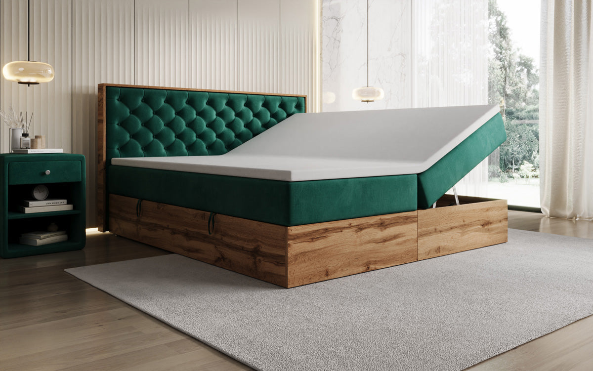 Lit boxspring Timber Chester avec espace de rangement en Velours