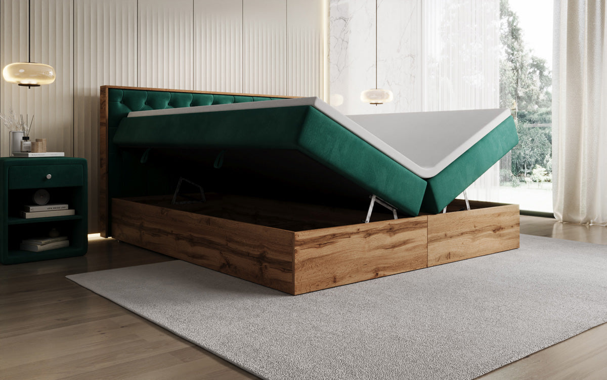 Lit boxspring Timber Chester avec espace de rangement en Velours