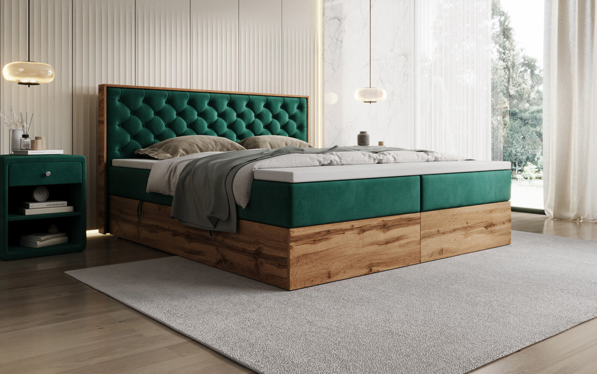 Lit boxspring Timber Chester avec espace de rangement en Velours