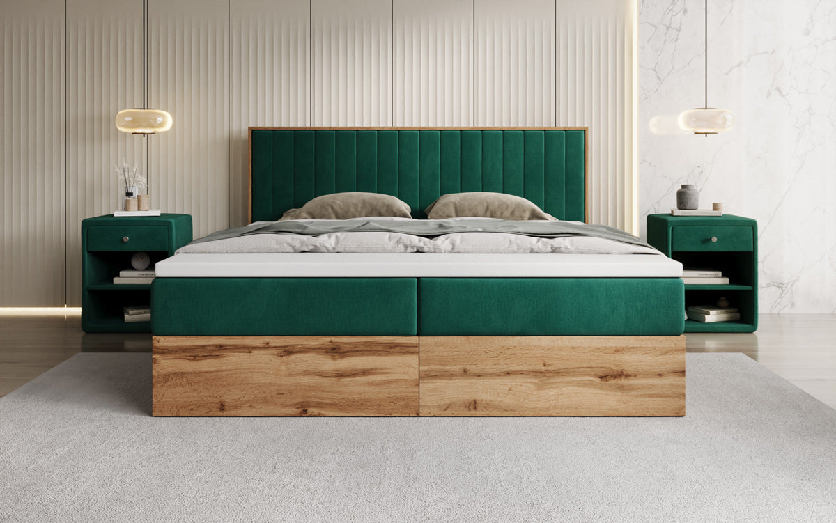 Lit boxspring Timber Line avec espace de rangement en Velours