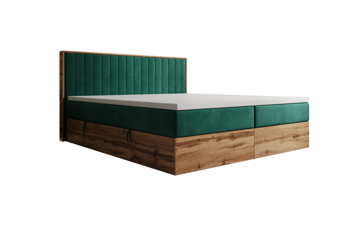 Lit boxspring Timber Line avec espace de rangement en Velours