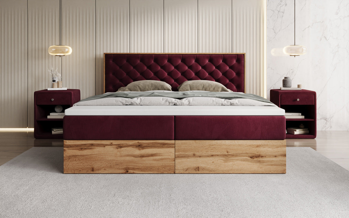 Lit boxspring Timber Chester avec espace de rangement en Velours