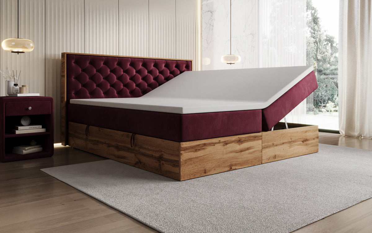 Lit boxspring Timber Chester avec espace de rangement en Velours