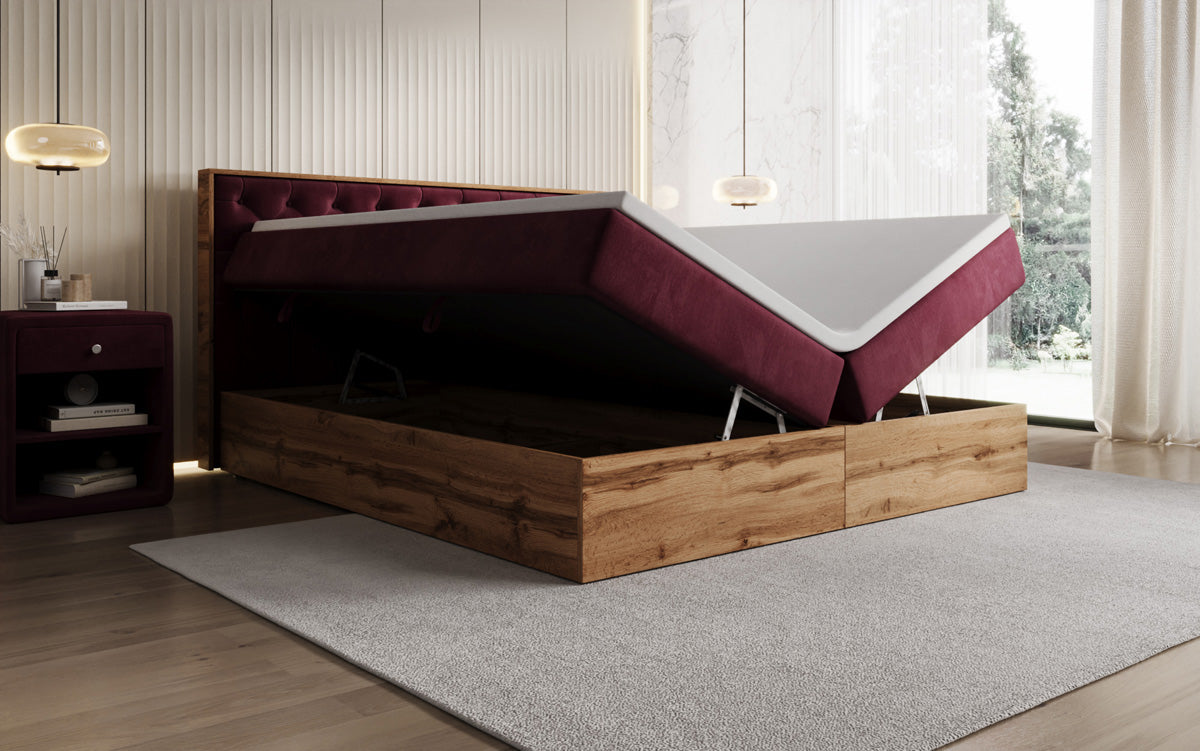 Lit boxspring Timber Chester avec espace de rangement en Velours