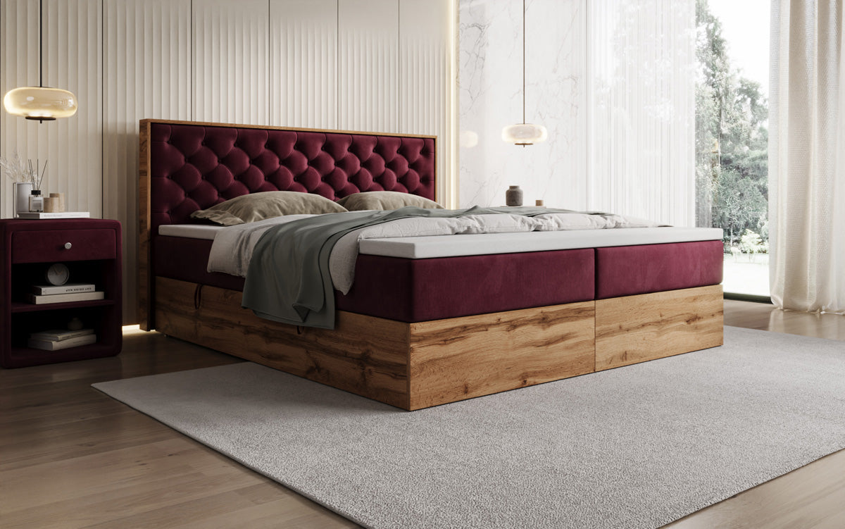 Lit boxspring Timber Chester avec espace de rangement en Velours