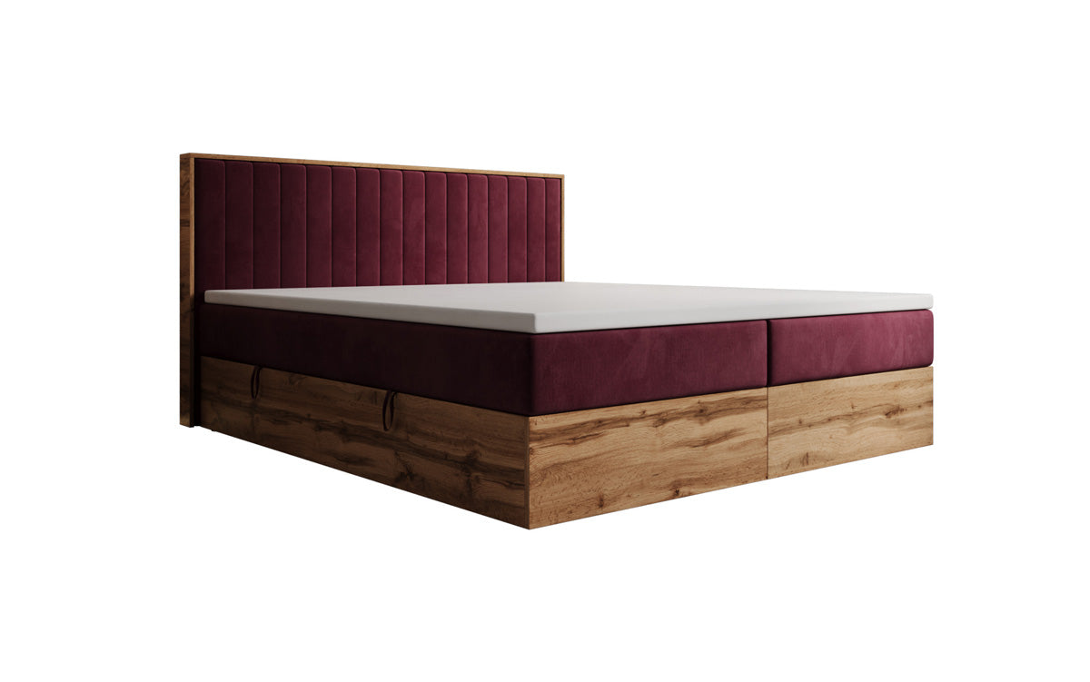 Lit boxspring Timber Line avec espace de rangement en Velours