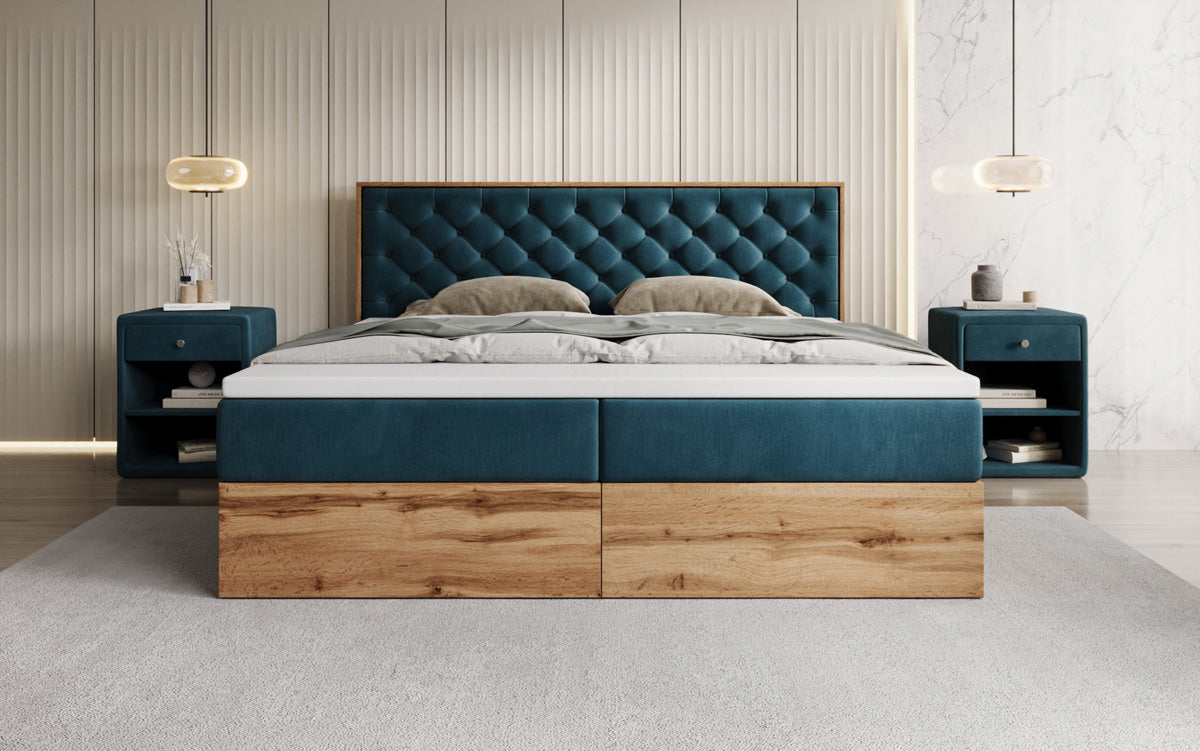 Lit boxspring Timber Chester avec espace de rangement en Velours