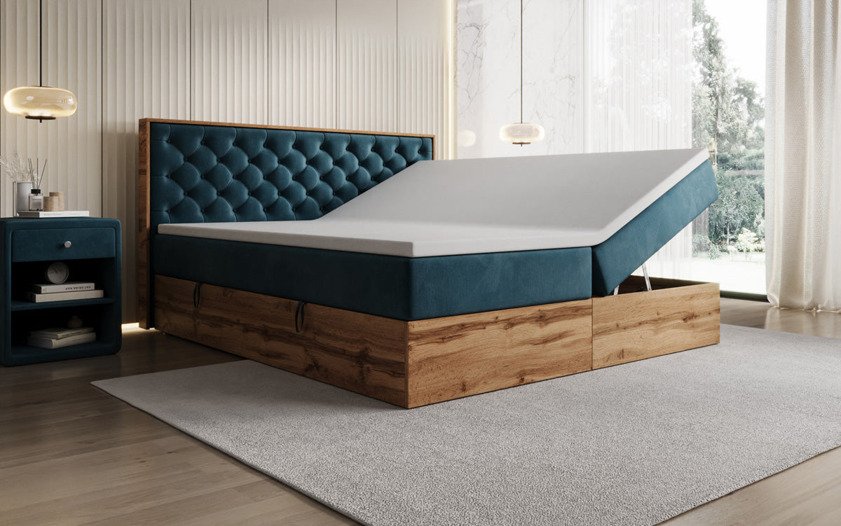 Lit boxspring Timber Chester avec espace de rangement en Velours