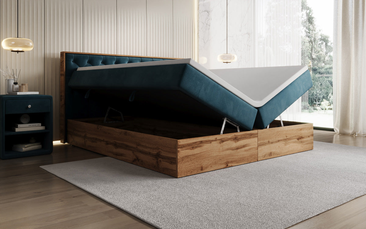 Lit boxspring Timber Chester avec espace de rangement en Velours