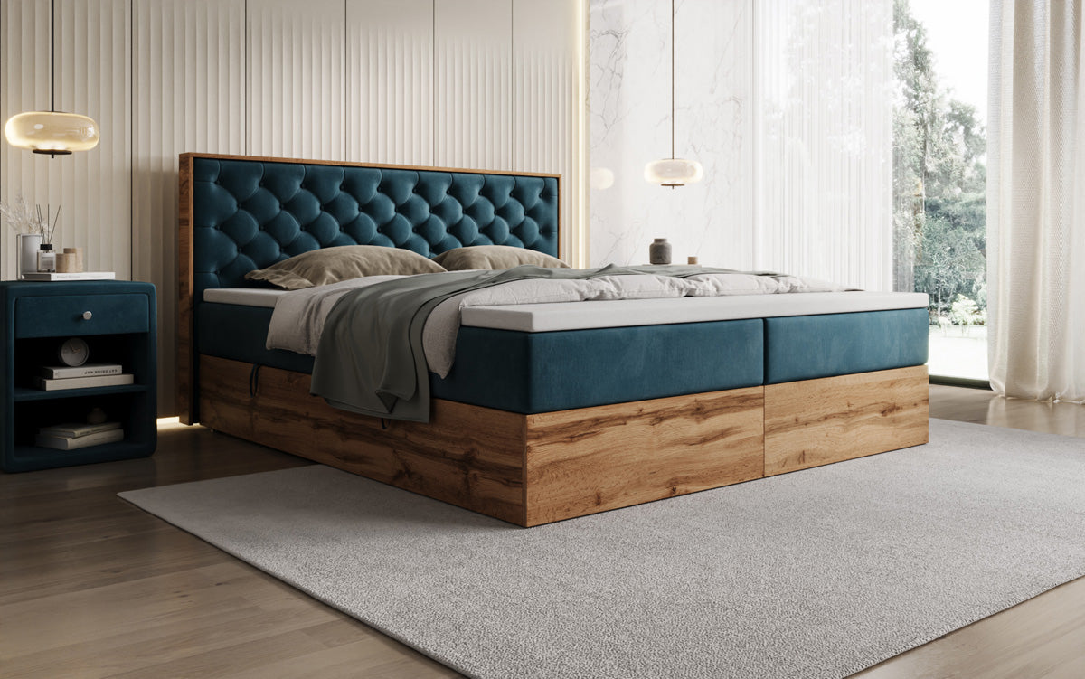 Lit boxspring Timber Chester avec espace de rangement en Velours
