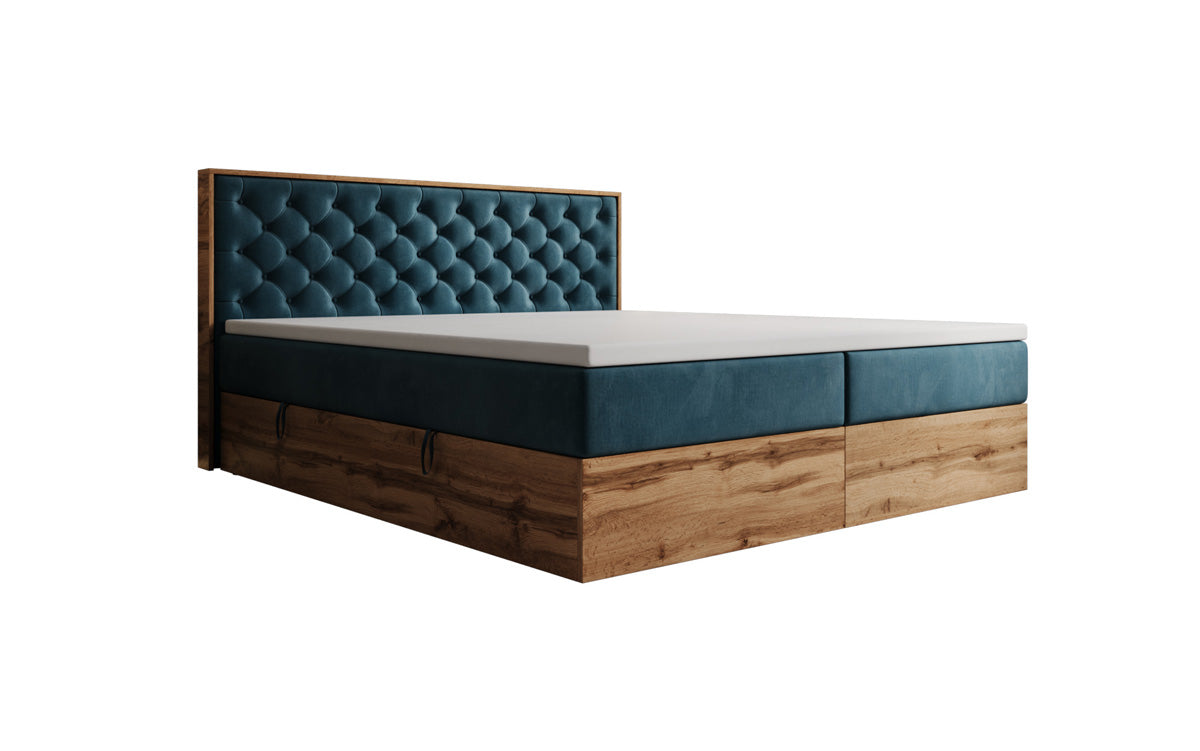 Lit boxspring Timber Chester avec espace de rangement en Velours