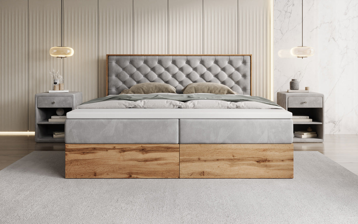 Lit boxspring Timber Chester avec espace de rangement en Velours