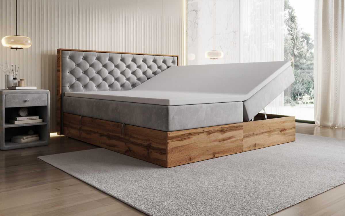 Lit boxspring Timber Chester avec espace de rangement en Velours