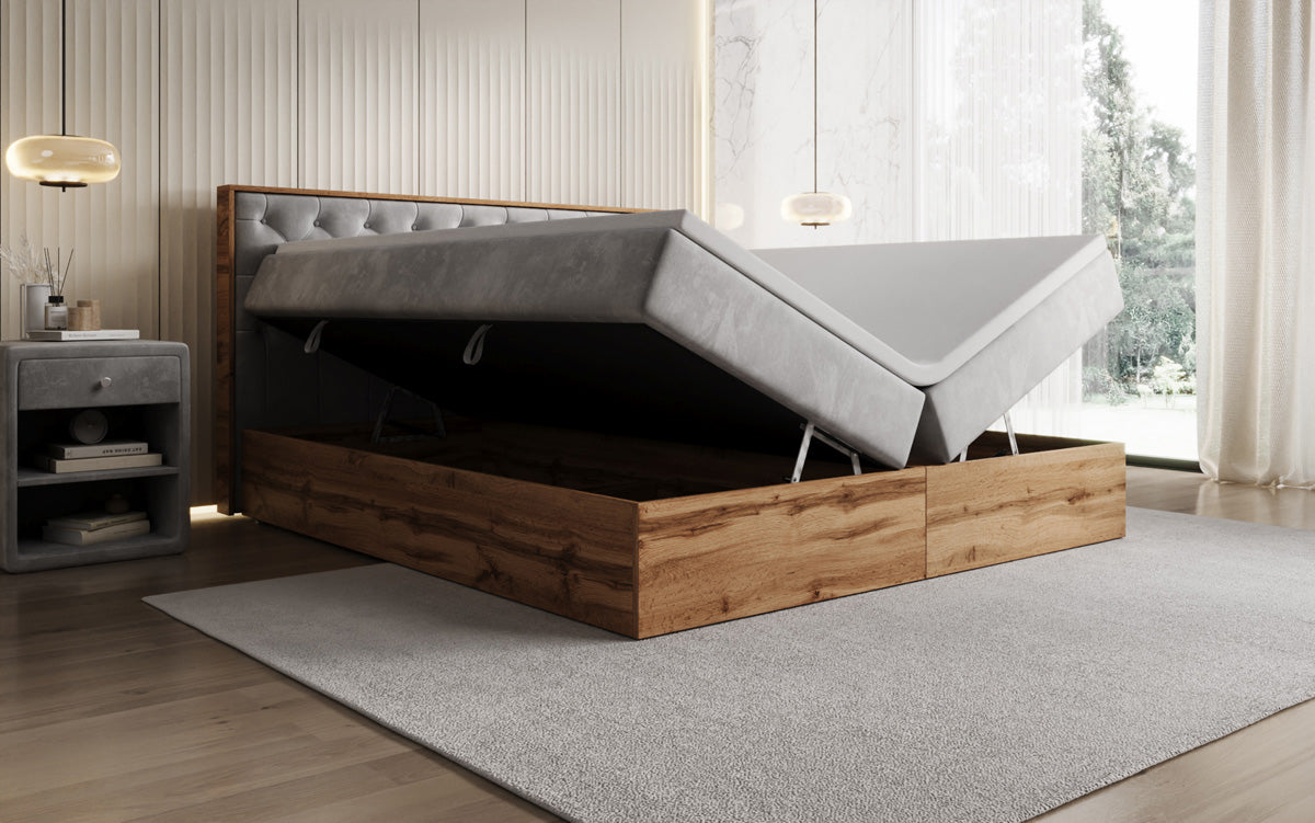Lit boxspring Timber Chester avec espace de rangement en Velours