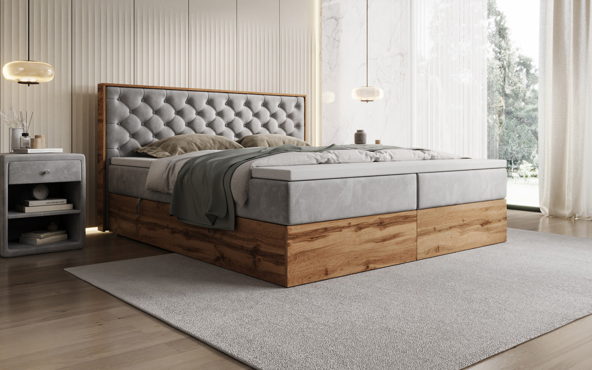 Lit boxspring Timber Chester avec espace de rangement en Velours