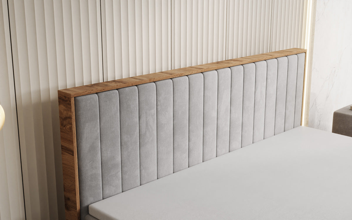 Lit boxspring Timber Line avec espace de rangement en Velours