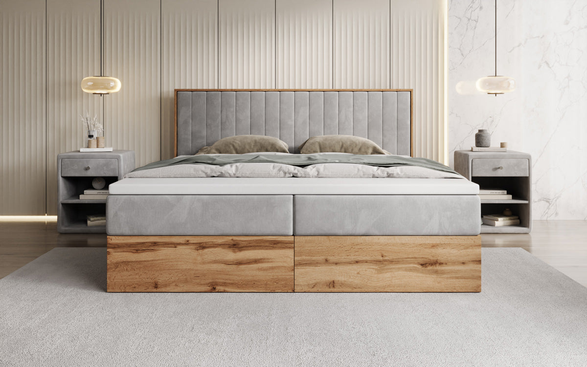 Lit boxspring Timber Line avec espace de rangement en Velours