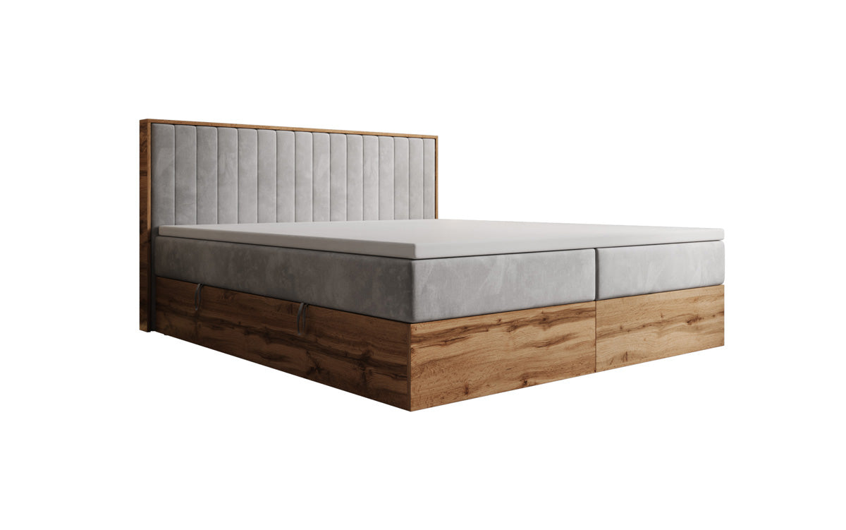 Lit boxspring Timber Line avec espace de rangement en Velours