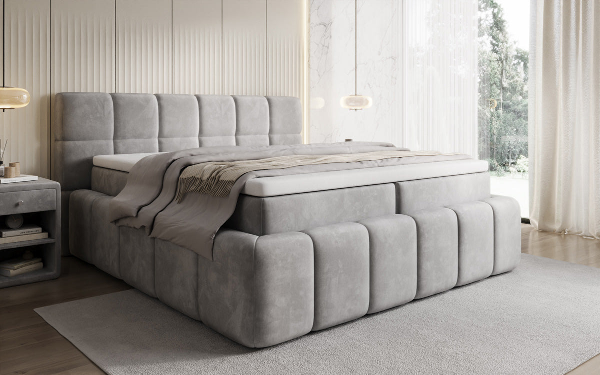 Bombo box spring bed with storage in velvet