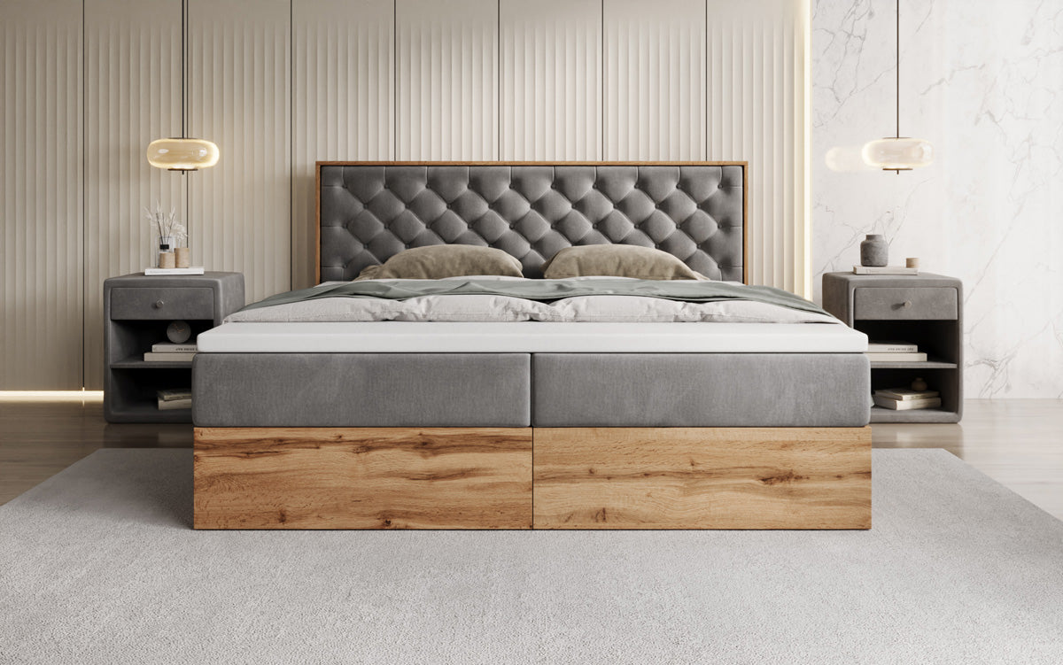 Lit boxspring Timber Chester avec espace de rangement en Velours