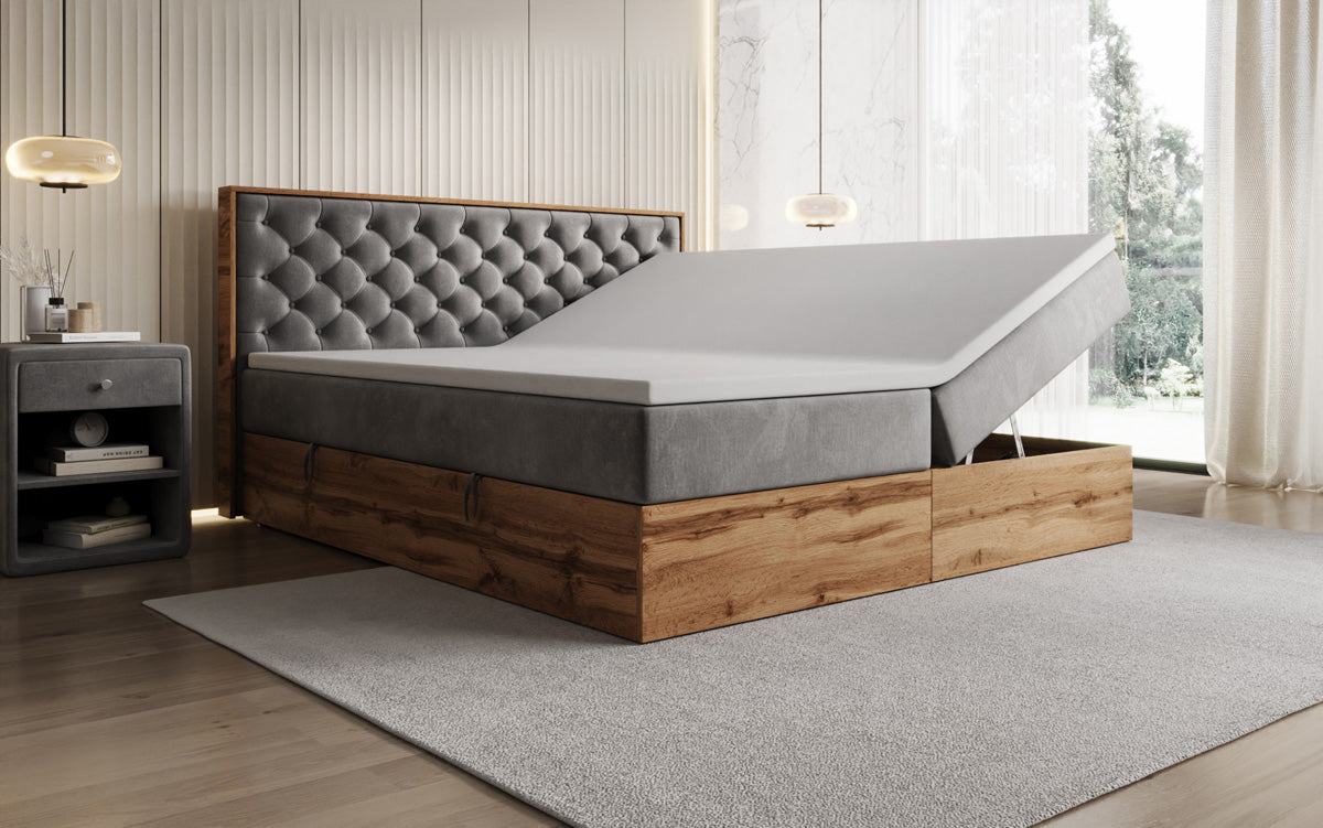Lit boxspring Timber Chester avec espace de rangement en Velours