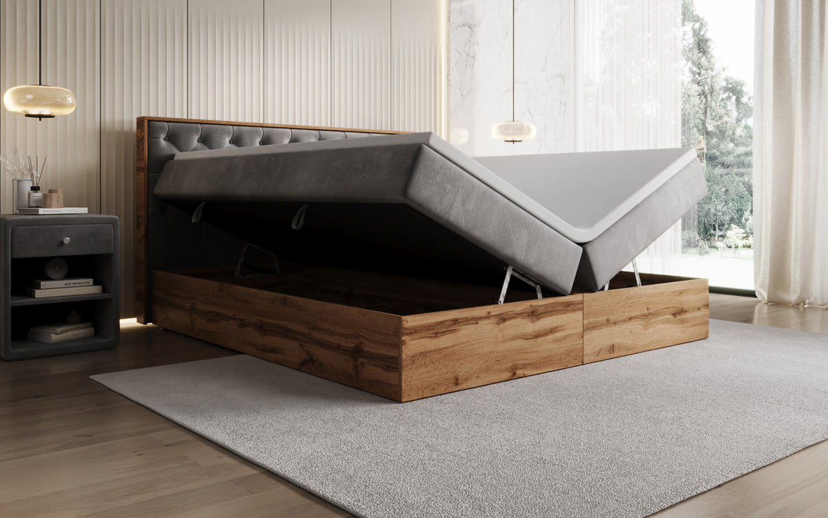 Lit boxspring Timber Chester avec espace de rangement en Velours