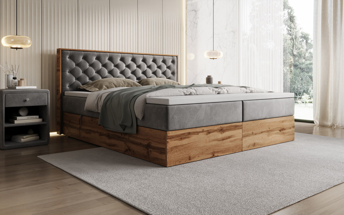 Lit boxspring Timber Chester avec espace de rangement en Velours