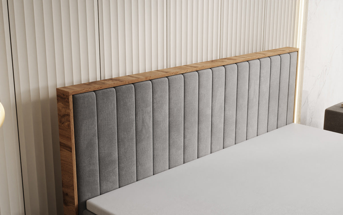 Lit boxspring Timber Line avec espace de rangement en Velours