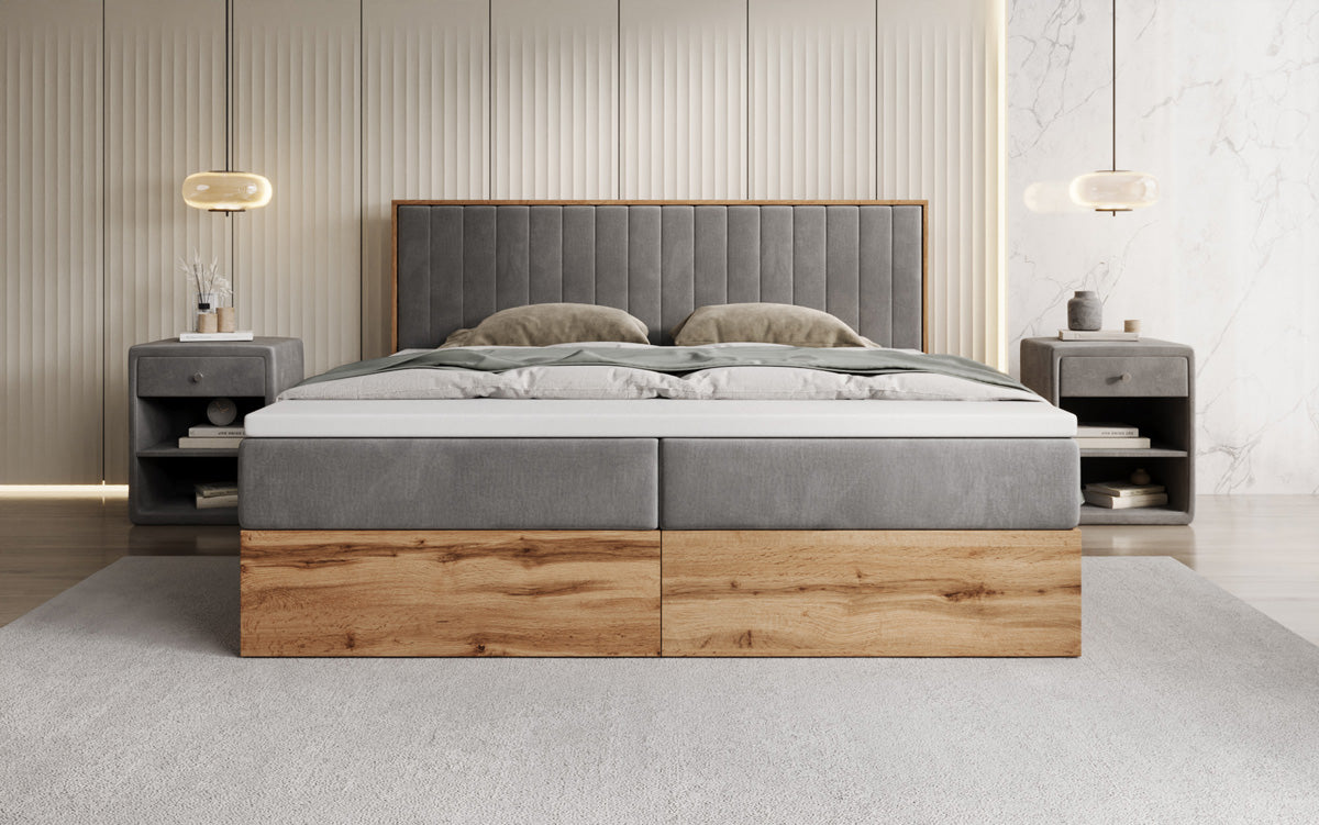 Lit boxspring Timber Line avec espace de rangement en Velours