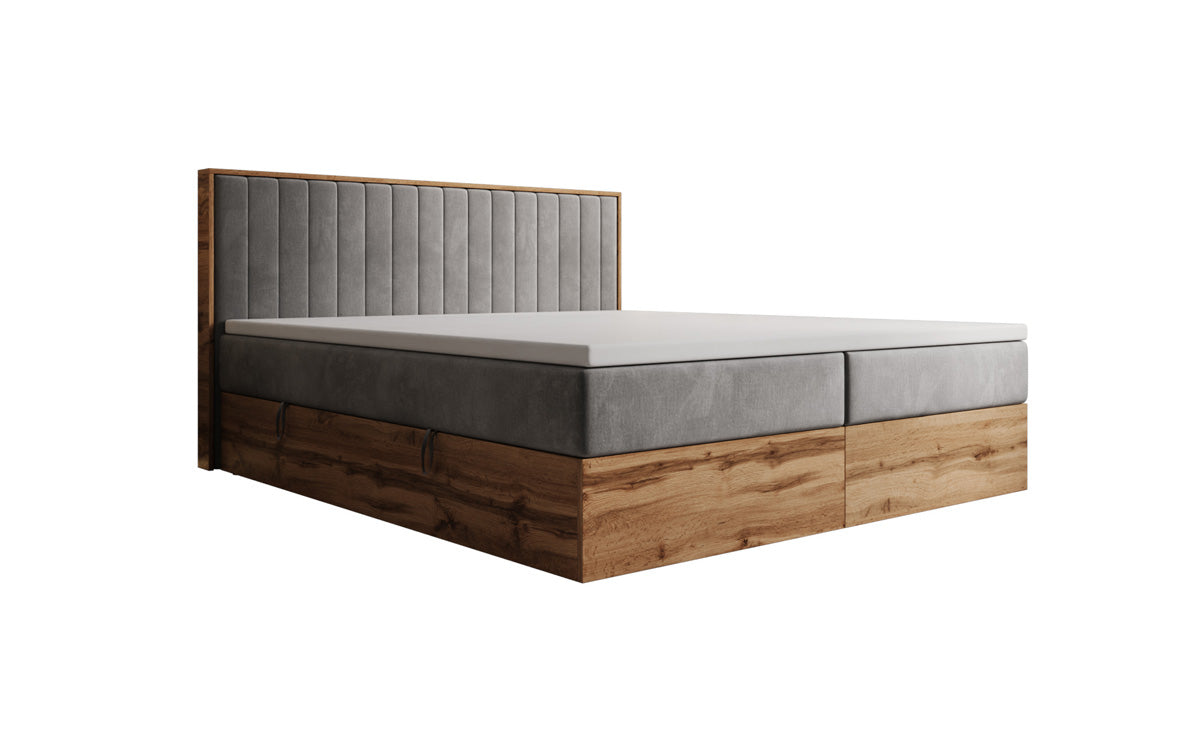 Lit boxspring Timber Line avec espace de rangement en Velours