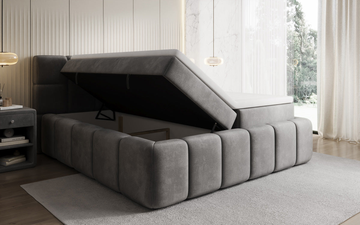 Bombo box spring bed with storage in velvet