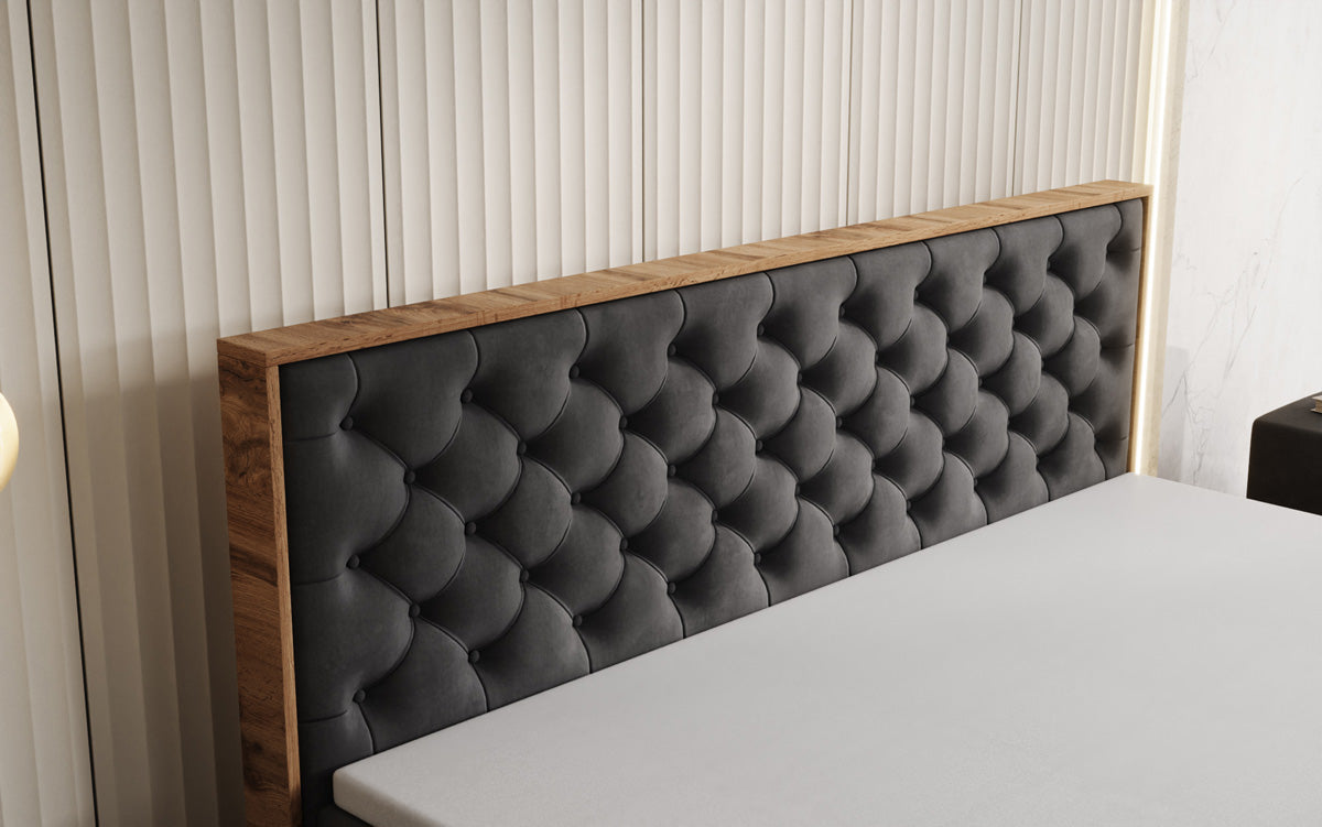 Lit boxspring Timber Chester avec espace de rangement en Velours